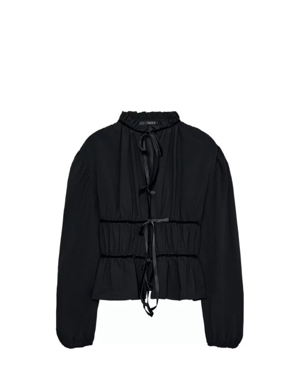 Zara Black Ruffled Blouse NWT